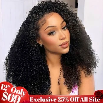 Fysin Glueless Kinky Curly Human Hair Half Wig, 3-in-1 Flip Over Quick Weave Styles, Beginner Friendly