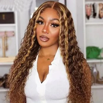 Highlight Brown Water Wave 7x5 Glueless Lace Wig Pre-plucked Hairline Secure 3D Dome Cap