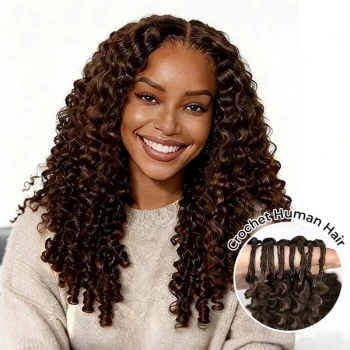 Fysin Chocolate Brown Miracle Knots Burmese Curly Knotless Crochet Human Hair Extension