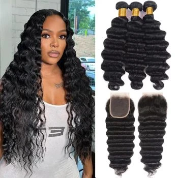 Loose Deep Wave 3 Bundles with 5x5 HD Lace Closure Brazilian Virgin Human Hair Weave