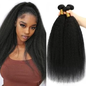 Brazilian Human Hair Kinky Straight 3 Bundles Human Hair with 5x5 HD Closure