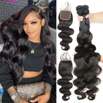 Body Wave Brazilian Virgin Hair 4 Bundles with 5x5 Lace Closure