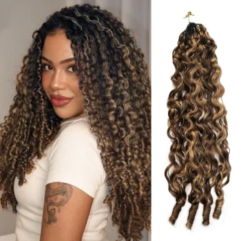 Fysin Burmese Curly Highlight Crochet Human Hair for Boho Braids Plush Texture