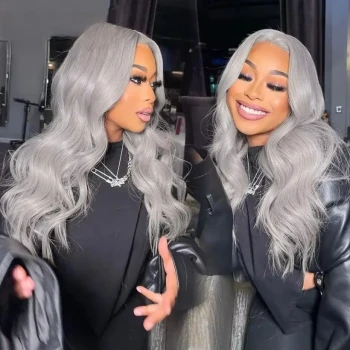 Silver Grey Body Wave 13x4 Lace Frontal Wig Pre Bleached Barbie Hair Style Human Hair Wigs