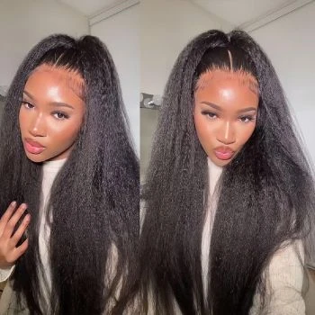 13x6 Kinky Straight Lace Front Wigs Yaki Human Hair HD Lace Frontal Wig Pre Plucked