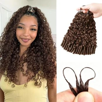 Fysin Chocolate Brown Miracle Knots Burmese Curly Knotless Crochet Human Hair Extension