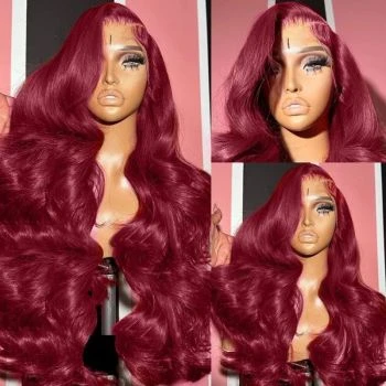 Burgundy 99j 13X6 Transparent HD Lace Front Wig Body Wave Human Hair