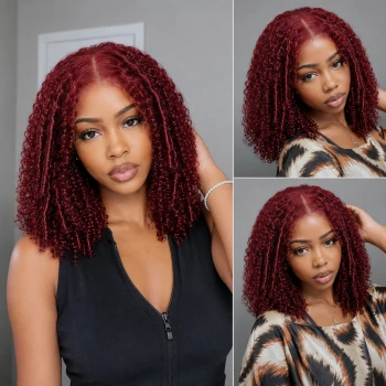 Fysin 99J Fluffy Layer Burmese Curly Glueless Wig 5x5 HD Lace Closure Human Hair Wigs