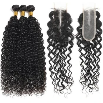 3/4 Bundles Water Wave Human Hair Weave With 2×6 Lace Closure