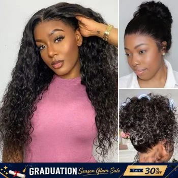 Water Wave 360 Lace Frontal Wig Glueless with Invisi-Drawstring for Flexible Fit & Bleached Knots