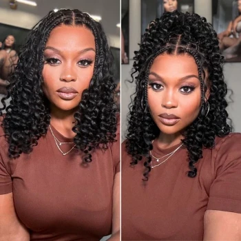 HD 13x6 Knotless Boho Curls Braided Bob Pre-Cut Lace Wig Flexi Fit Invisi Drawstring Cap