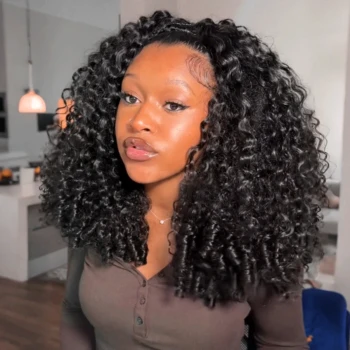 Burmese Curly Human Hair Half Wig 3-in-1 Glueless with Drawstring Ready to Wear