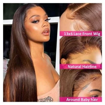 13x6 Chocolate Brown Lace Frontal Wigs Human Hair Straight HD Transparent Lace Front Wig Pre Plucked