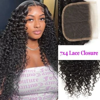 Curly Hair Lace Closure Upgrade 7x4 Transparent HD Lace Closure Curly Human Remy Hair Closures Pre Plucked