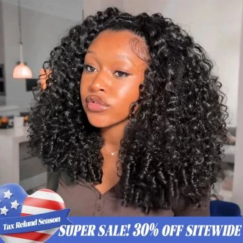 Burmese Curly Human Hair Half Wig 3-in-1 Glueless with Drawstring Ready to Wear