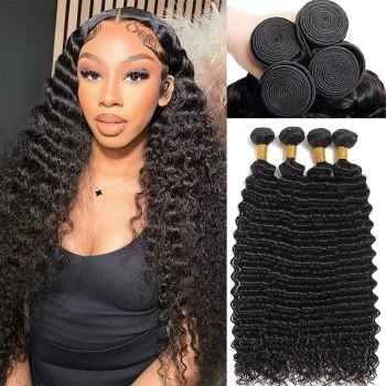 4 Bundles Deep Wave Virgin Hair Extensions Human Hair