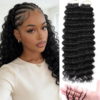 Deep Wave Handmade Feather Crochet Human Hair Knotless Pre-Separated Hair Extension