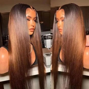 Fysin Ombre Brown Straight Glueless Wigs Ombre 7x5 Lace Front Wig Human Hair Pre Plucked