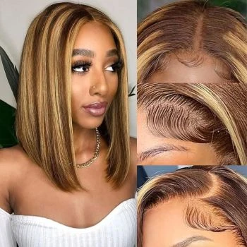 Straight Hair Highlight Bob Wig Human Hair 13x4 Lace Front Wigs P4/27 Colored Wigs