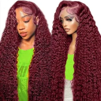 99J Burgundy Lace Front Wigs Human Hair 13x4 Transparent Lace Frontal Wigs Curly Wigs