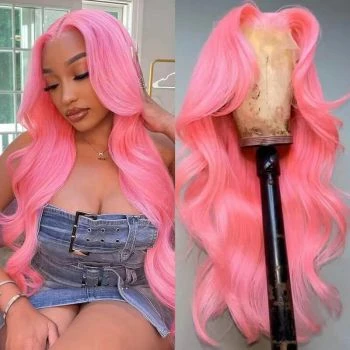 Hot Pink Body Wave Lace Front Wig 13x4 Pre-Plucked Human Hair