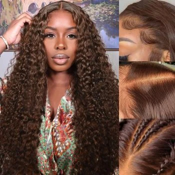 Chocolate Brown Lace Front Wigs Human Hair 13x4 HD Transparent Curly Lace Front Wigs Human Hair