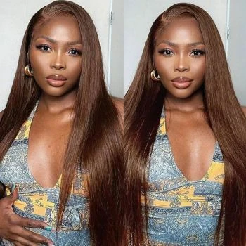 Chocolate Brown 13x4 HD Lace Front Wig Straight Human Hair Wig