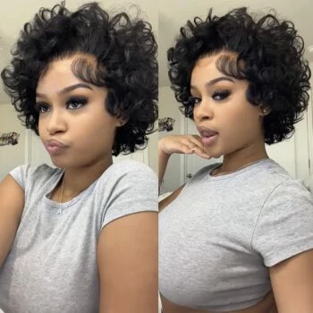 Curly Wavy Hair Pixie Hair Cut 13x1 Lace Wig Human Hair Natural Hairstyle Wigs