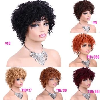 Kinky Curly Pixie Hair Cut Wig Human Hair Machine Made Wigs Natual Hair Style Affordable Wigs