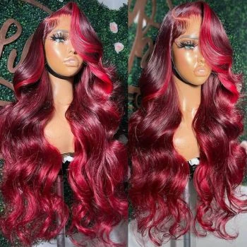 Red & 99J Burgundy Body Wave 13x4 / 13x6 Lace Front Wig Highlight Human Hair