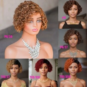 Pixie Hair Cut Wigs Human Hair Natural Water Wave Side Part Wig Machine Made Pre Styled Pre Parting