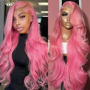 Hot Pink Body Wave Lace Front Wig 13x4 Pre-Plucked Human Hair