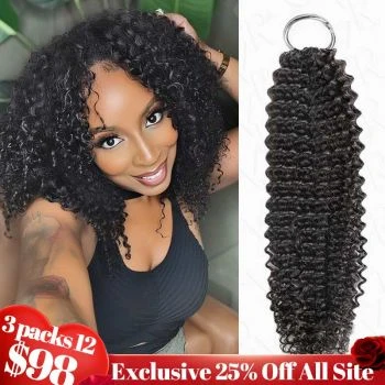 Small Kinky Curly Feather Crochet Hair Extension Time Saving Pre-Looped Knotless Braiding Dark Color Hair Extension
