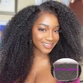 7x4 Kinky Curly HD Lace Closure Transparent Human Hair Pre-Plucked Closure