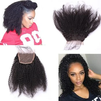 Human Hair Lace Closure Kinky Curly 4x4" HD Transparent Lace Closure Pre Plucked