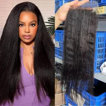 Kinky Straight Human Hair Lace Closure 7x4 Transparent HD Lace Closure Natural Color Pre Plucked with Baby Hair
