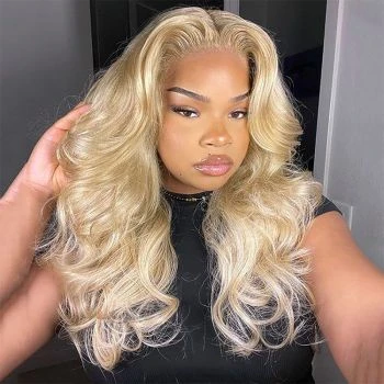 613 Blonde Body Wave Lace Frontal Wig with Curtain Bangs Layered Cut Human Hair Wigs Pre Styled 13x6 HD Transparent Lace Wig