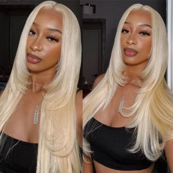 Layered Cut Straight Wig with Curtain Bangs Pre Plucked Pre Styled 613 Blonde Human Hair 13x4 Transparent HD Lace Front Wig