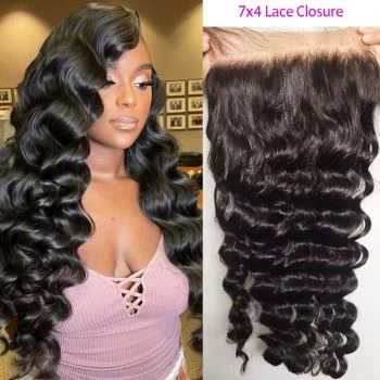 7x4 HD Transparent Loose Deep Wave Lace Closure Remy Human Hair Pre-Plucked