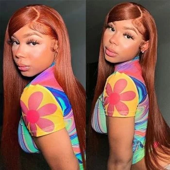 Straight Lace Front Wigs Human Hair Pre Plucked Reddish Brown 13x6 HD Transparent Lace Front Wigs for Women