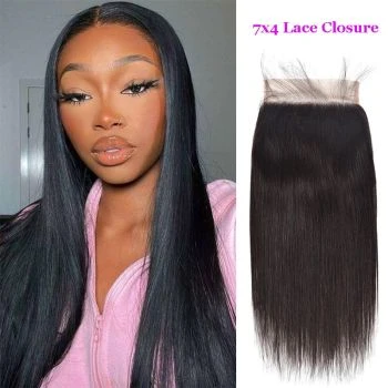 7x4 Transparent HD Lace Closure Straight Human Hair Natural Color