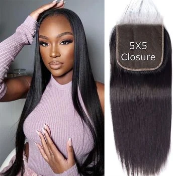 5X5 HD Lace Closure Only Human Hair Closures Straight Transparent Lace Closure with Pre Plucked Hair Line
