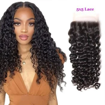 5X5 Lace Closure Water Wave Transparent HD Lace Closure 100% Unprocessed Human Hair Closure Natural Black